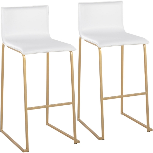 Mara 30" Bar Stool in White Leatherette & Gold Steel (Set of 2)